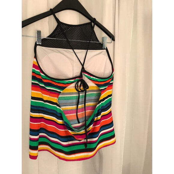 Ralph Lauren Chaps Women's Multi Stripe High-Neck Halter Tankini Swim Top 18W - Picture 2 of 3